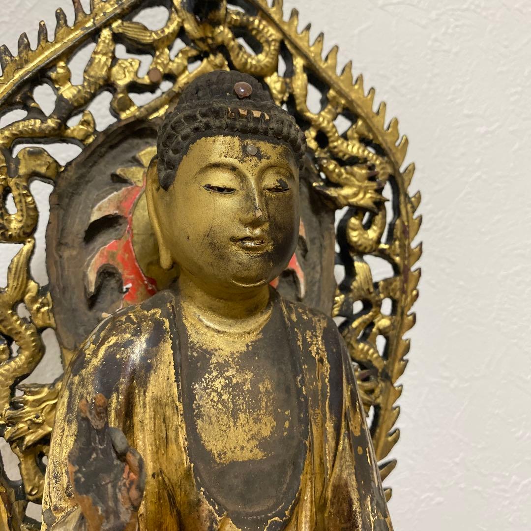 仏教美術 江戸時代 木彫 玉眼 如来像 仏像 高さ約61cm