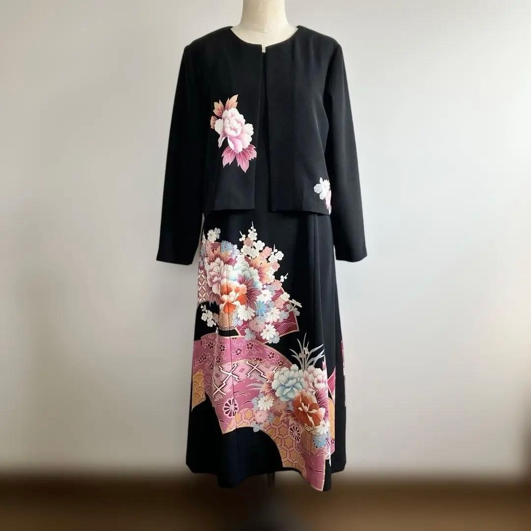 No.171 ノースリーブワンピースとボレロ13号L〜L L留袖着物リメイク