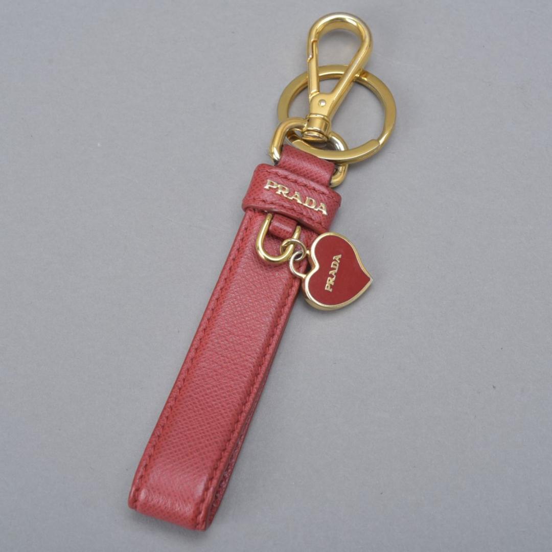 美品 プラダ PRADA サフィアーノレザー レッド ハート 箱付 キーホルダー