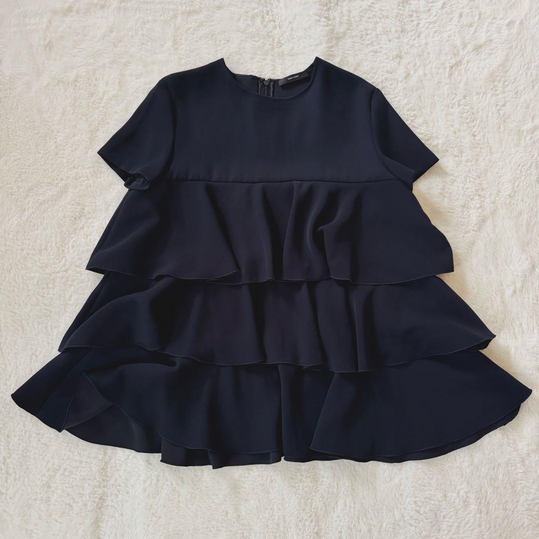 YOKO CHAN ティアードラッフルブラウス バックジップ　ネイビー　40