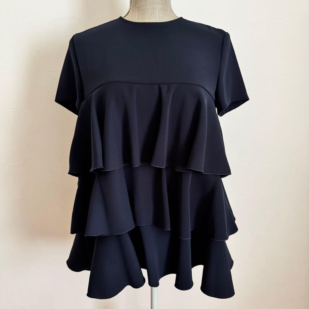 YOKO CHAN ティアードラッフルブラウス バックジップ　ネイビー　40