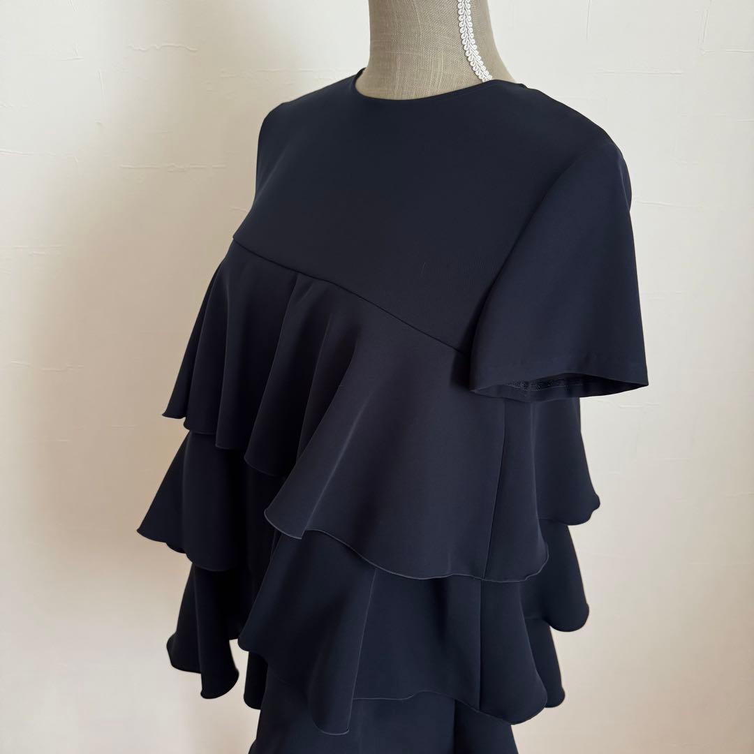 YOKO CHAN ティアードラッフルブラウス バックジップ　ネイビー　40