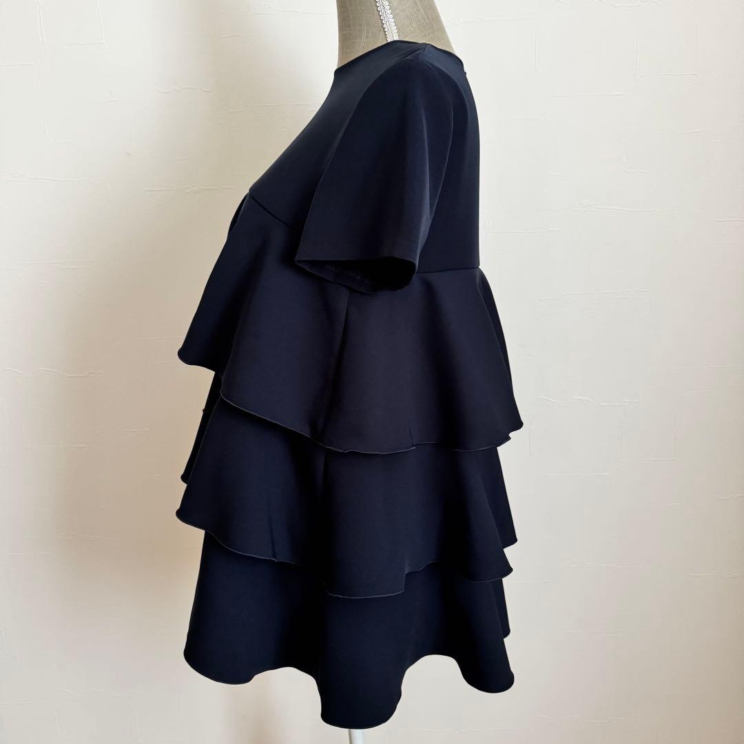 YOKO CHAN ティアードラッフルブラウス バックジップ　ネイビー　40