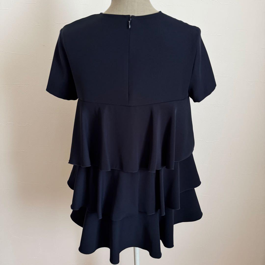 YOKO CHAN ティアードラッフルブラウス バックジップ　ネイビー　40
