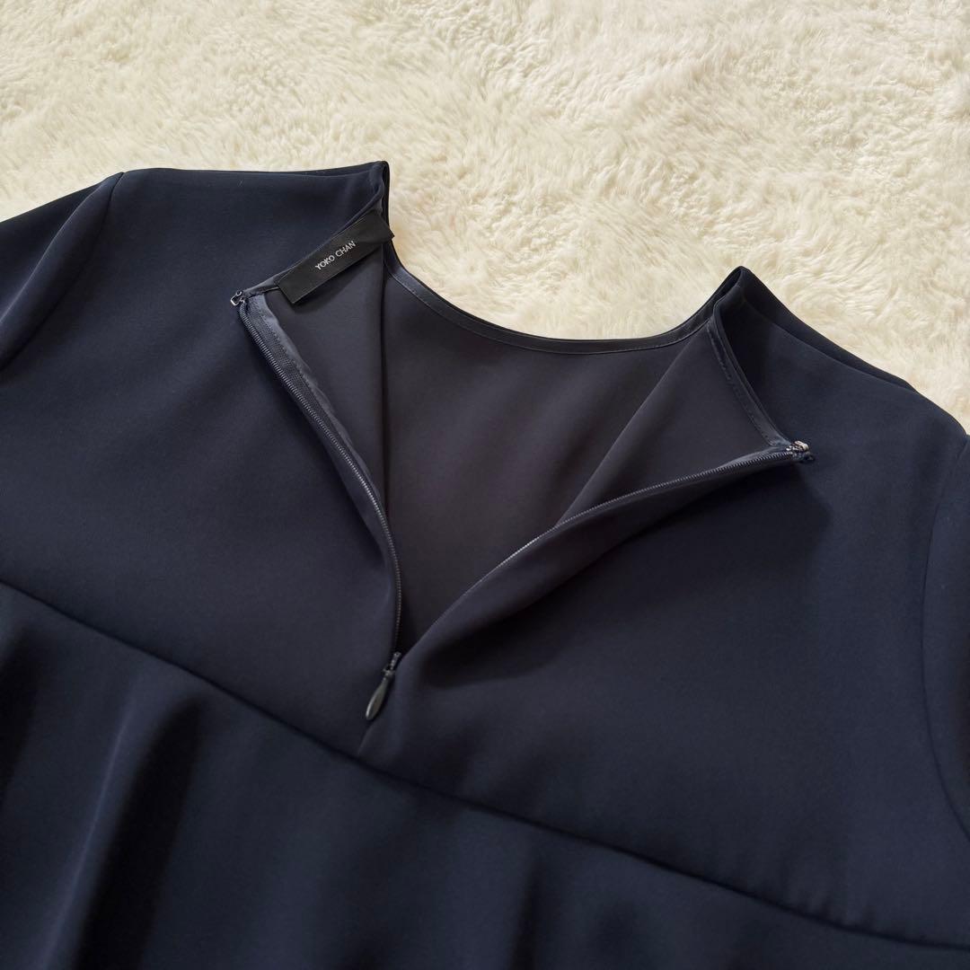 YOKO CHAN ティアードラッフルブラウス バックジップ　ネイビー　40