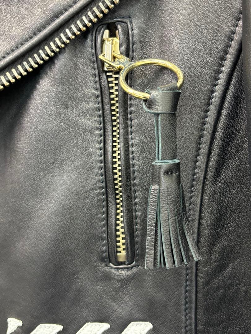 offwhiteブラックレザーライダースジャケット