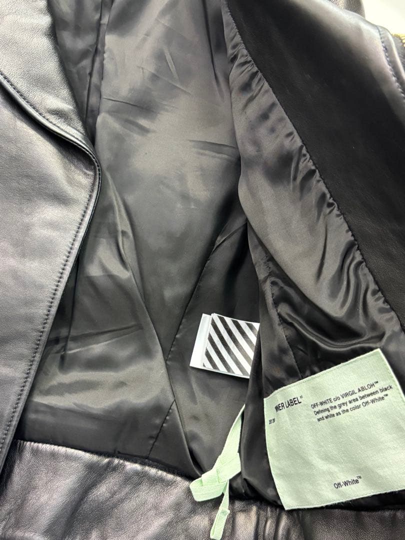 offwhiteブラックレザーライダースジャケット