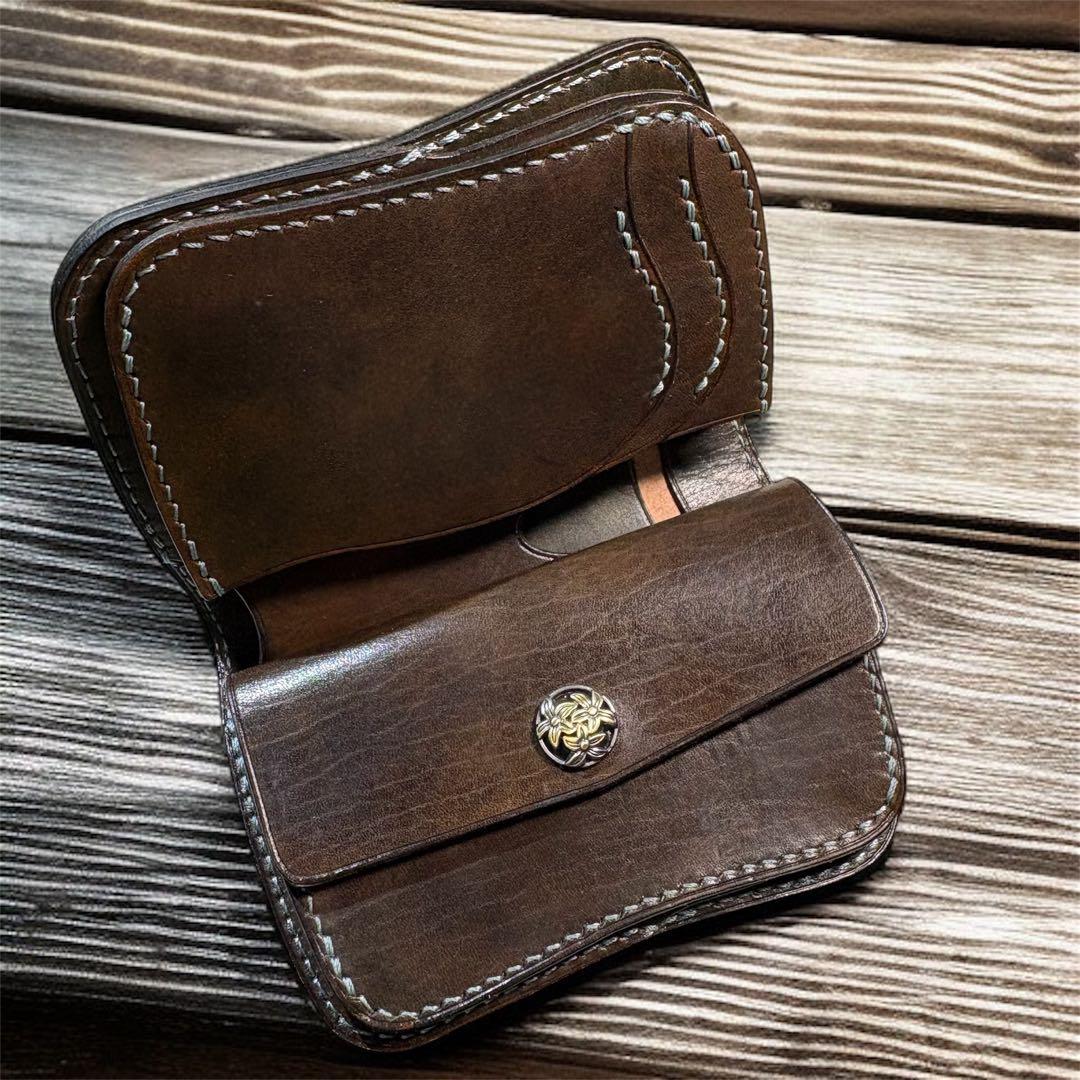 【姫路レザー・手縫い】ミドルウォレット　ショートウォレット　二つ折り財布　革財布