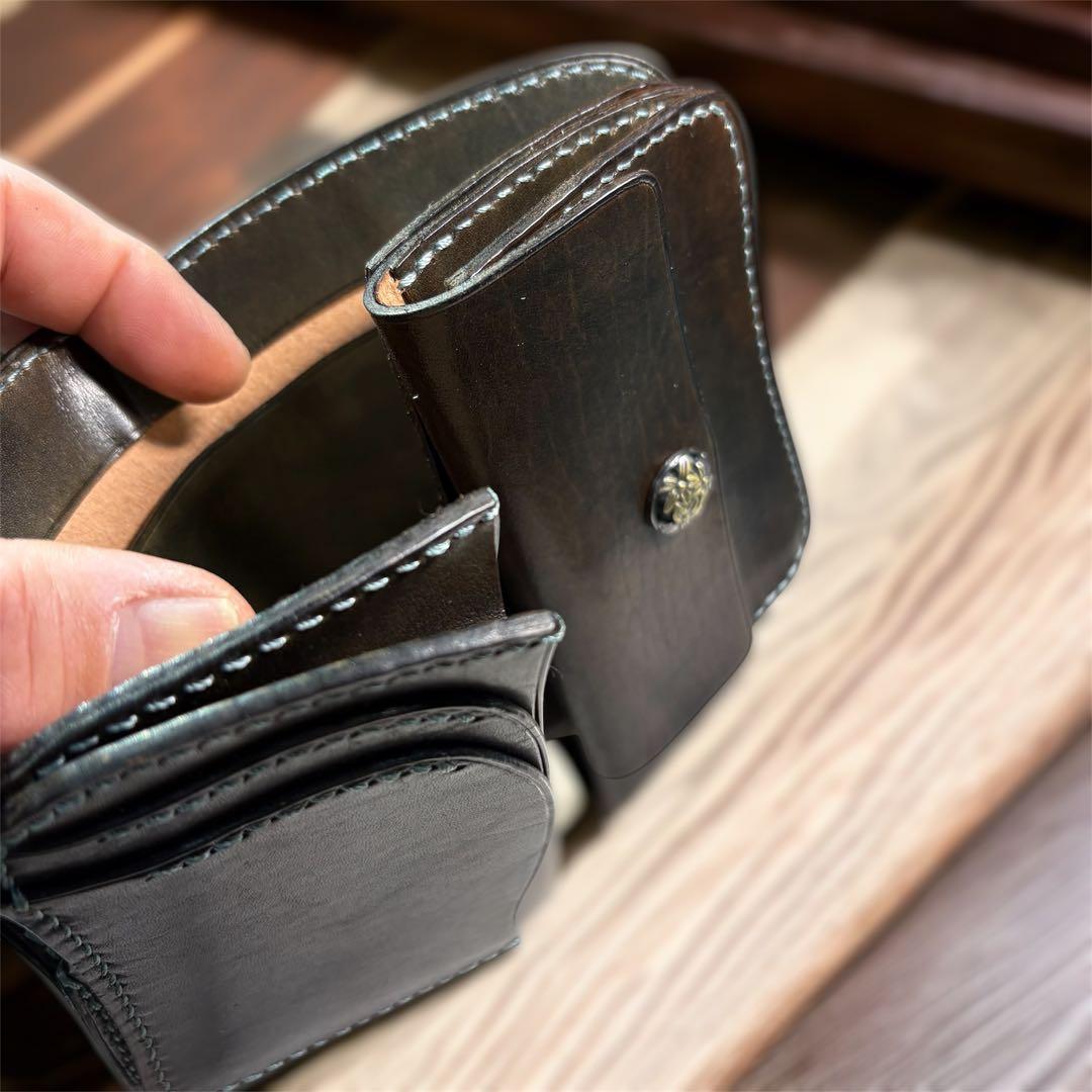 【姫路レザー・手縫い】ミドルウォレット　ショートウォレット　二つ折り財布　革財布