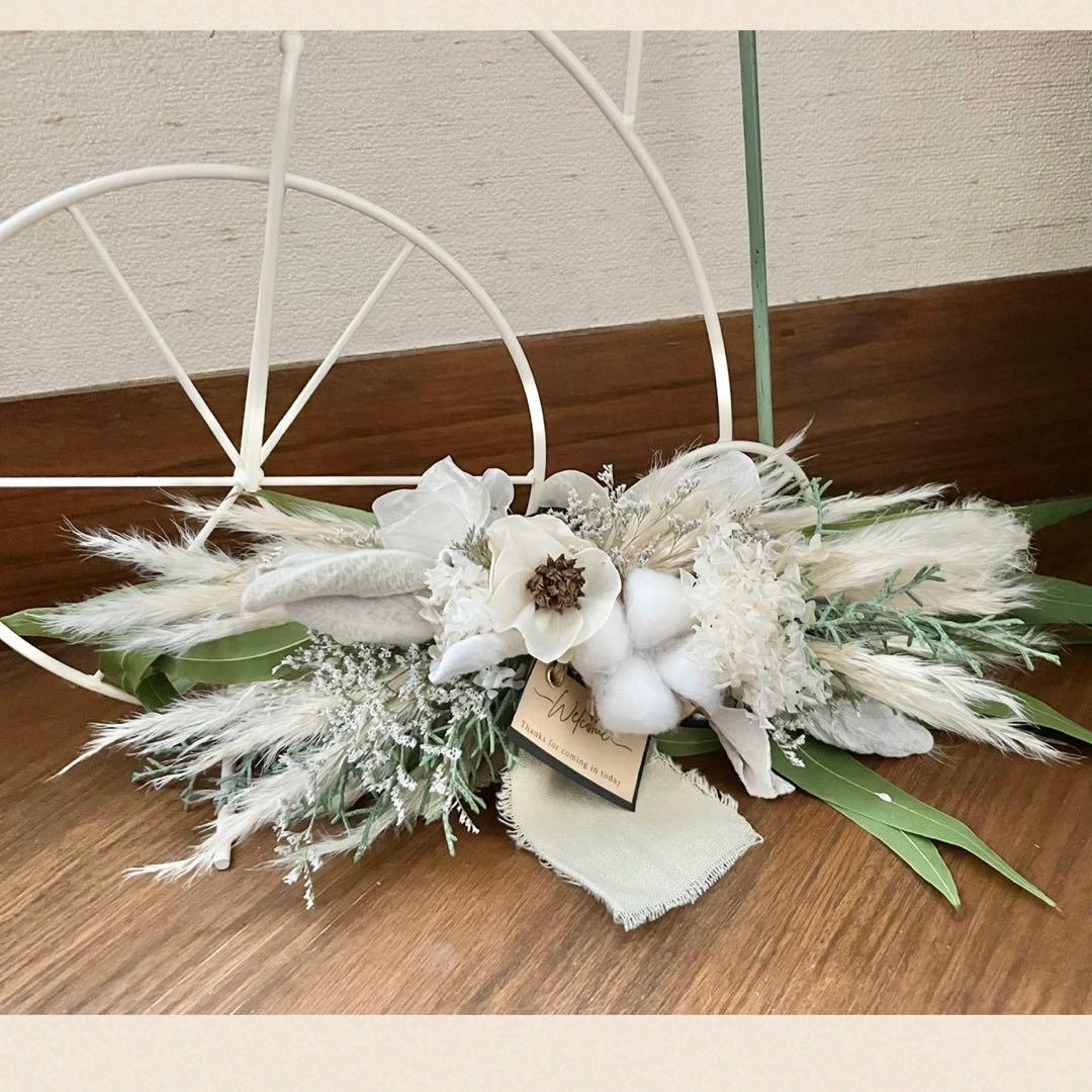 ホワイト3way ナチュラルドライフラワースワッグ48㎝