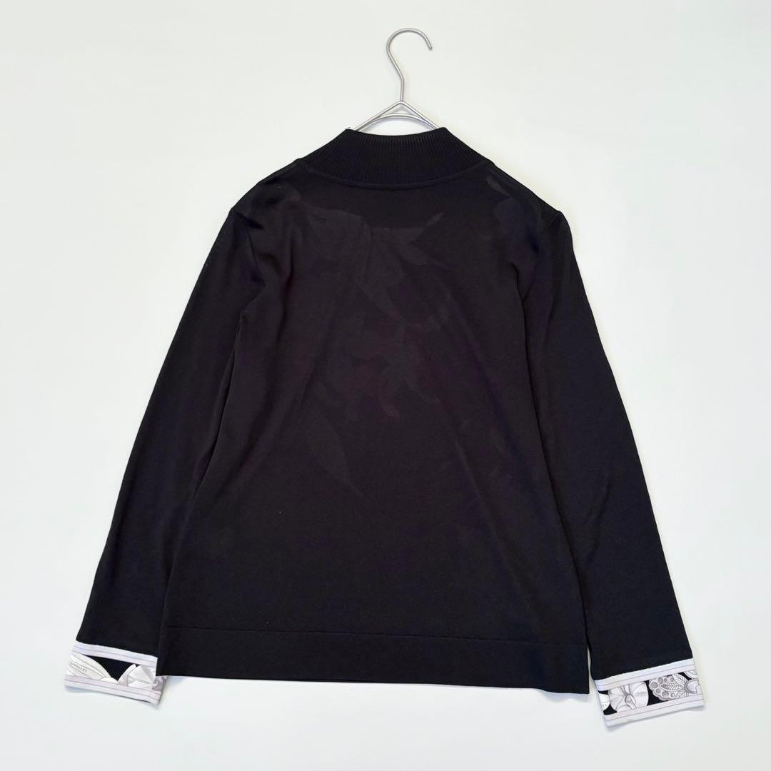 美品✨レオナール カンカン素材 花柄 薄手ニット切替トップス 黒 38