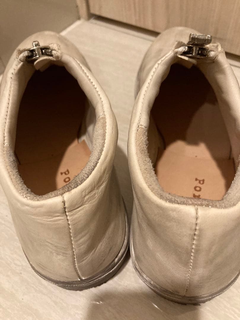 portaille ポルタユ　ホワイトレザー ジッパースニーカー