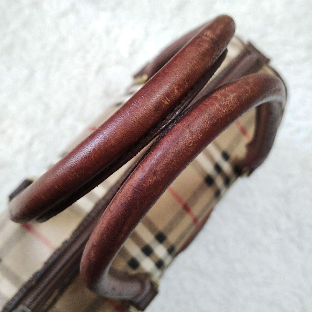 バーバリー ミニボストン ハンドバッグ ノバチェック PVC レザー ロゴ