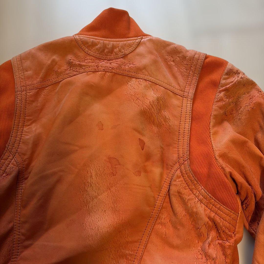 14th addiction レザージャケット　グランジ加工　ダブルジップ