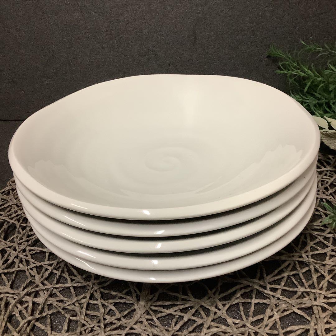 美濃焼　白磁・渦丸文様　24㎝プレート5枚(朱漆スプーン付き)