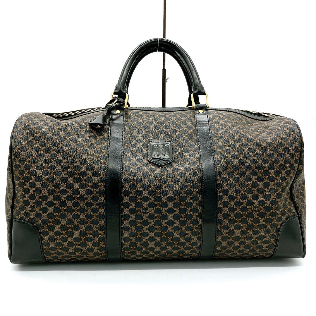 【CELINE】ボストンバッグ　マカダム柄　ゴールド金具　PVC ブラック