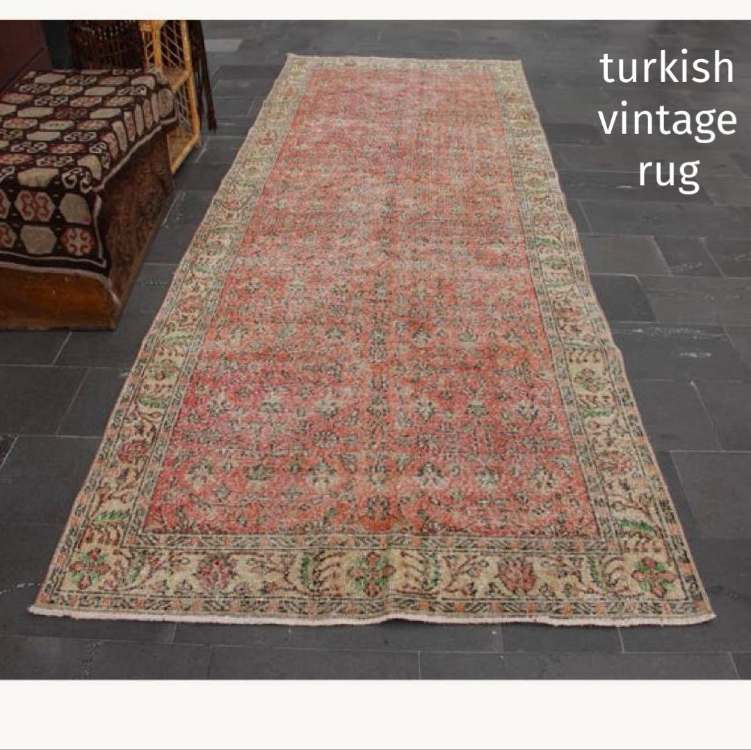 レア4m✳︎超超ロング　シャビーレッド　フローラルグリーン　トルコヴィンテージラグ