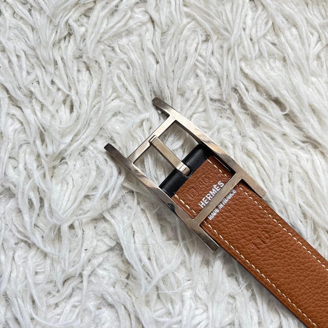 HERMES 【カンタン】ブラック/ブラウン リバーシブルレザーベルト