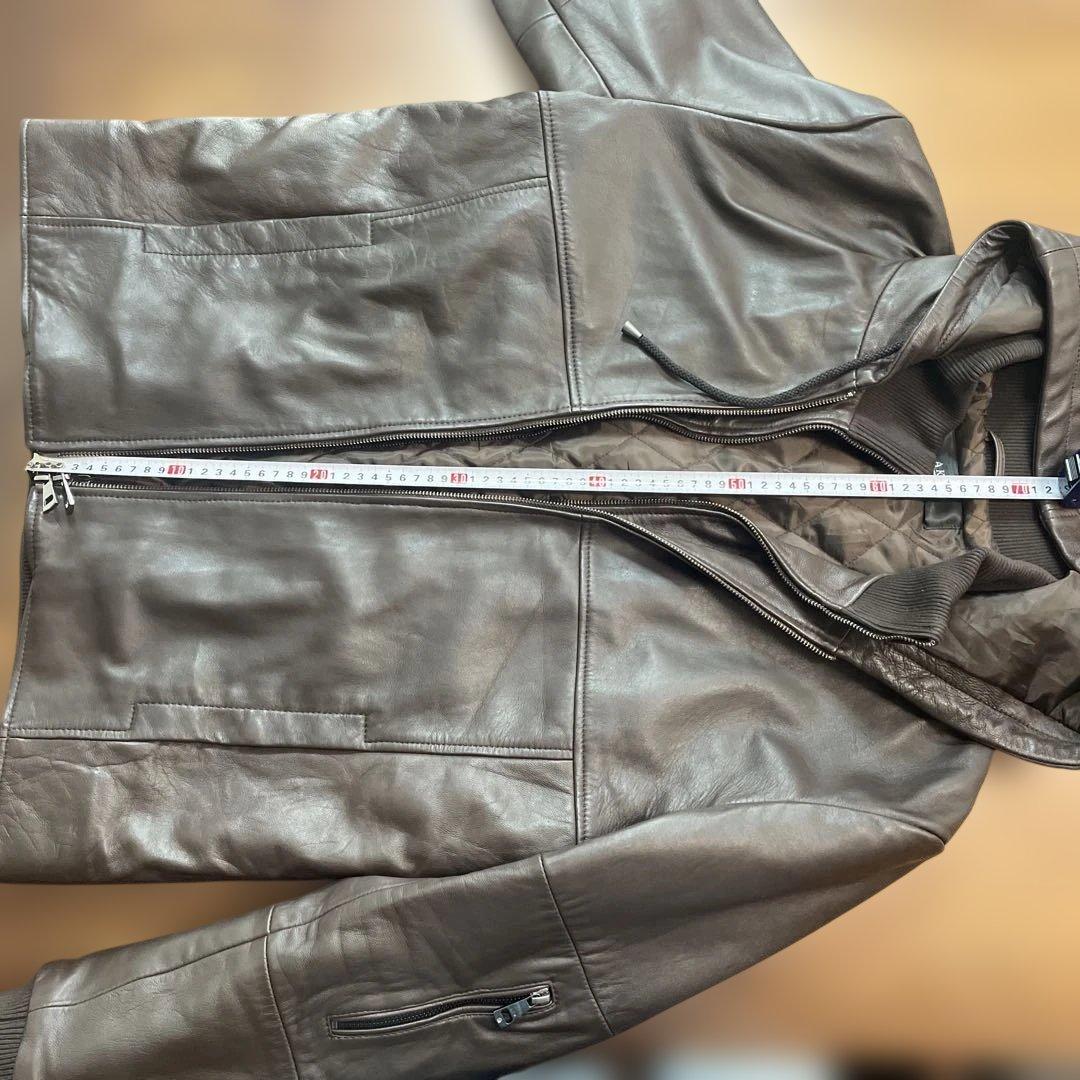 AKMコンテンポラリー レザー パーカー ジャケット ダークブラウン XL