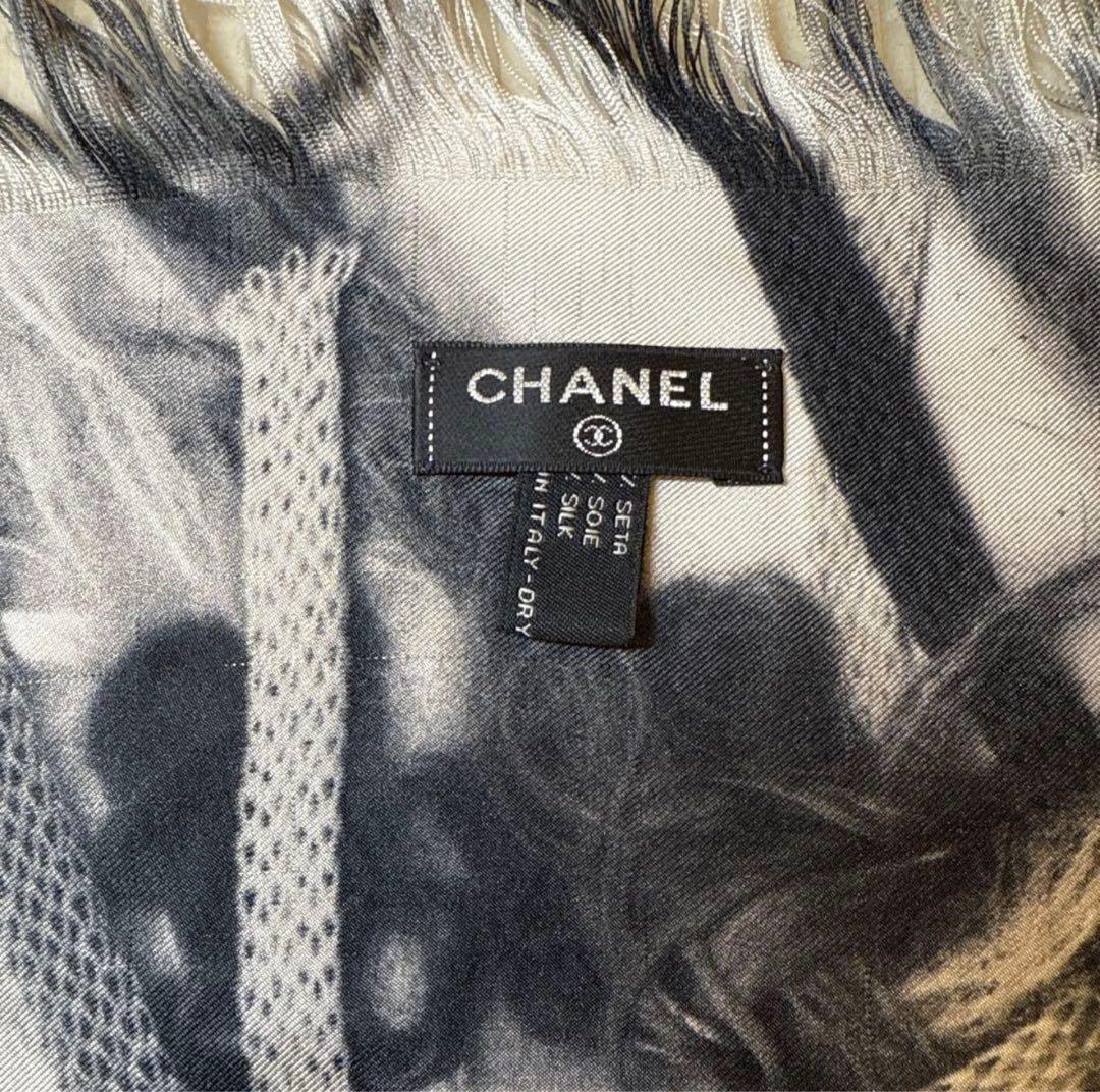 CHANELシャネル ストール フリンジ シルク100%大判 ブラック