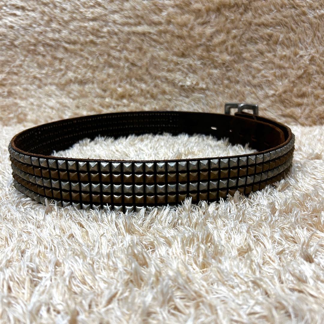 美品✨ HTC スタッズ 5連 ピラミッド ベルト レザー ブラック34