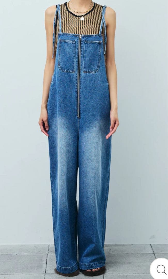 デニムブルー ジッパー付きオーバーオール