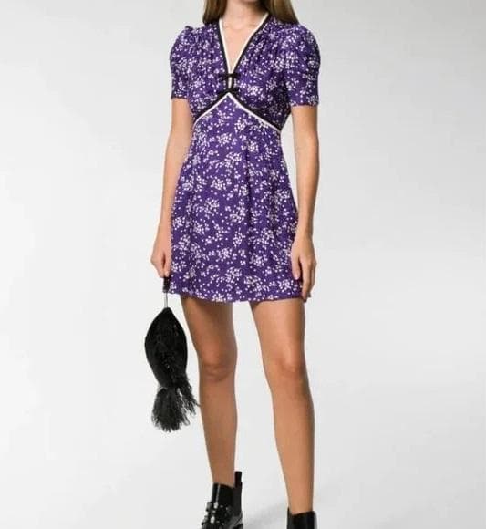 美品19SS MIUMIU ドレス フラワー ワンピース ネイビー1226N▲