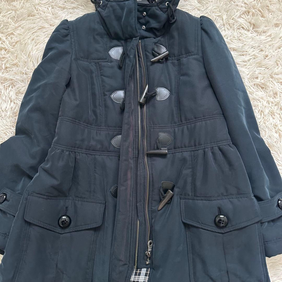 バーバリー 2way ラクーンファー　ノバチェック　中綿ダッフルコート 紺 M