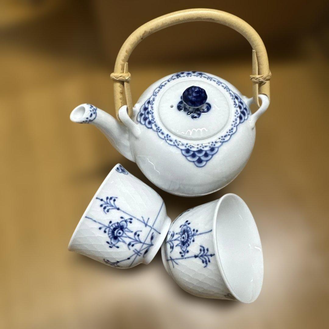 ロイヤルコペンハーゲン プリンセス 急須&ブルーパルメッテ 湯呑&茶托（小皿）