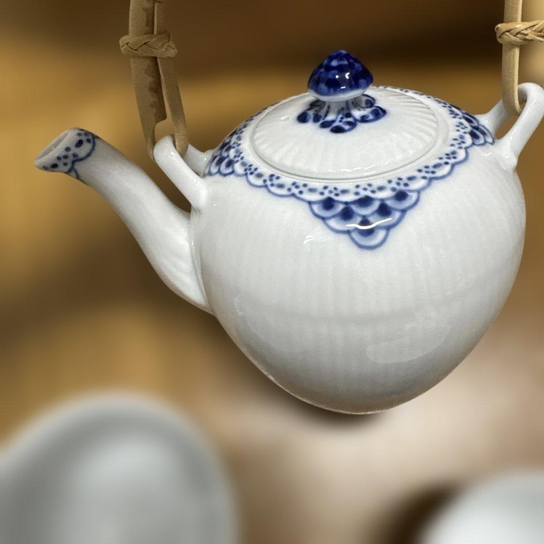 ロイヤルコペンハーゲン プリンセス 急須&ブルーパルメッテ 湯呑&茶托（小皿）