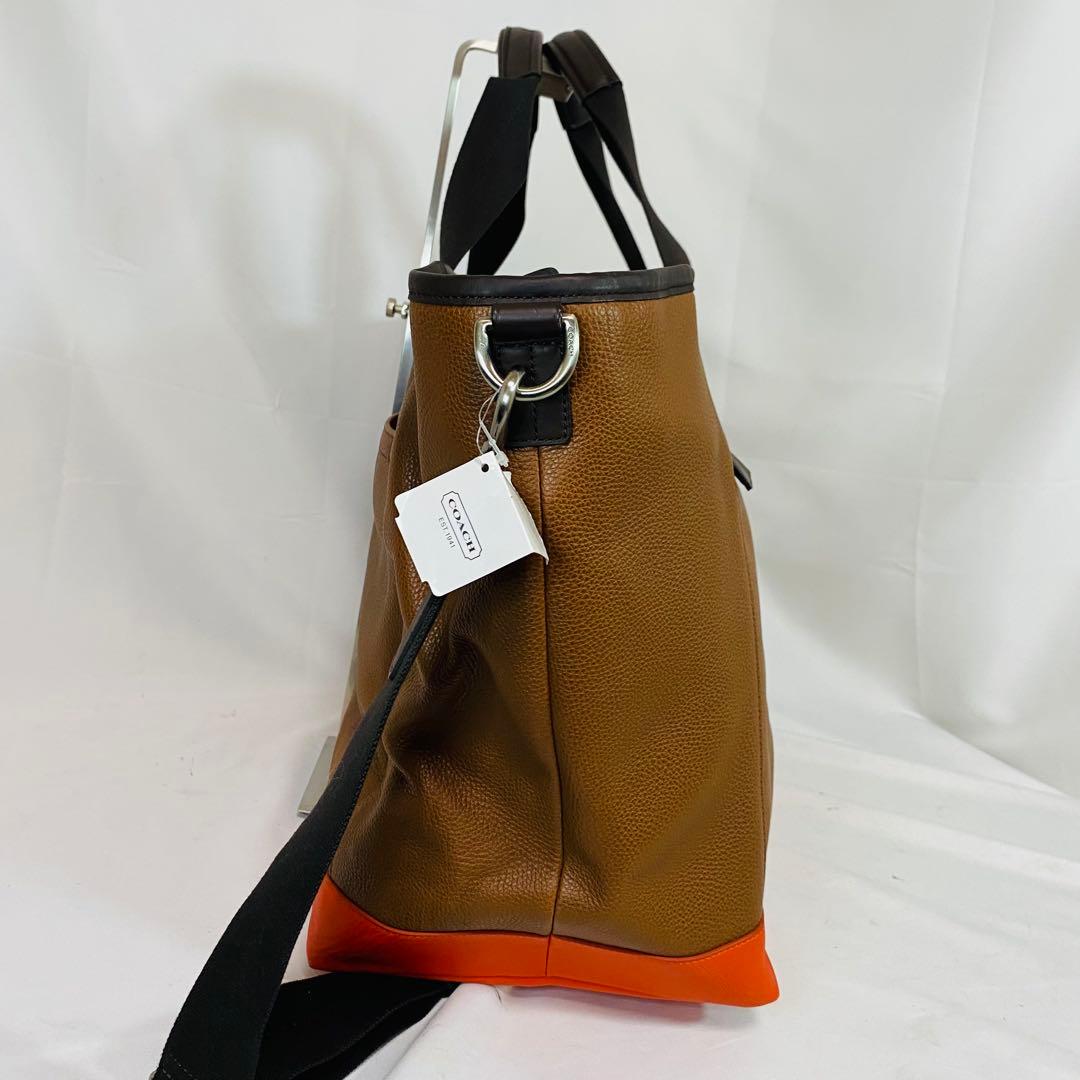 美品　COACH　2WAYトートバッグ　本革　オレンジ　ブラウン　タグ付未使用品