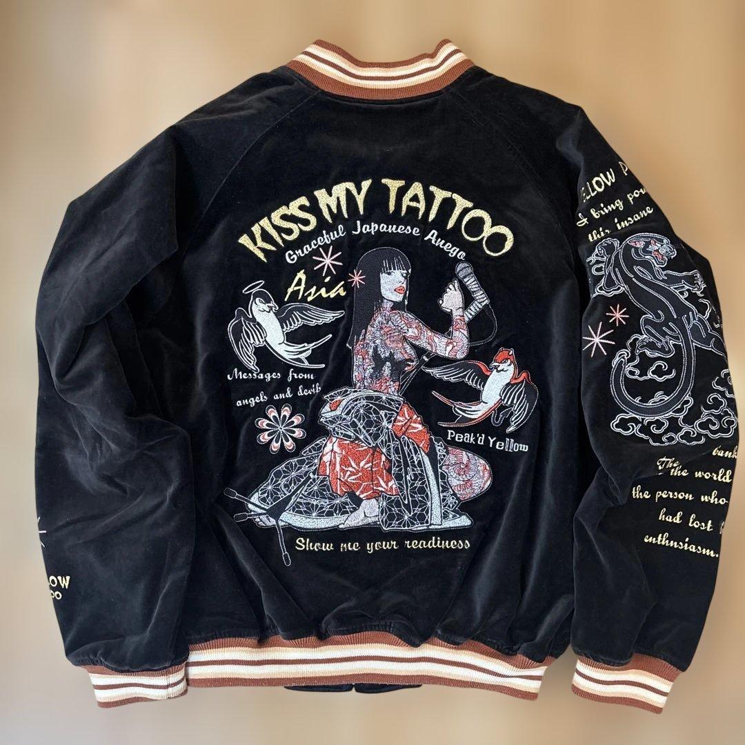 ピークドイエロー　リバーシブルスカジャン　ボーカル刺繍　別珍