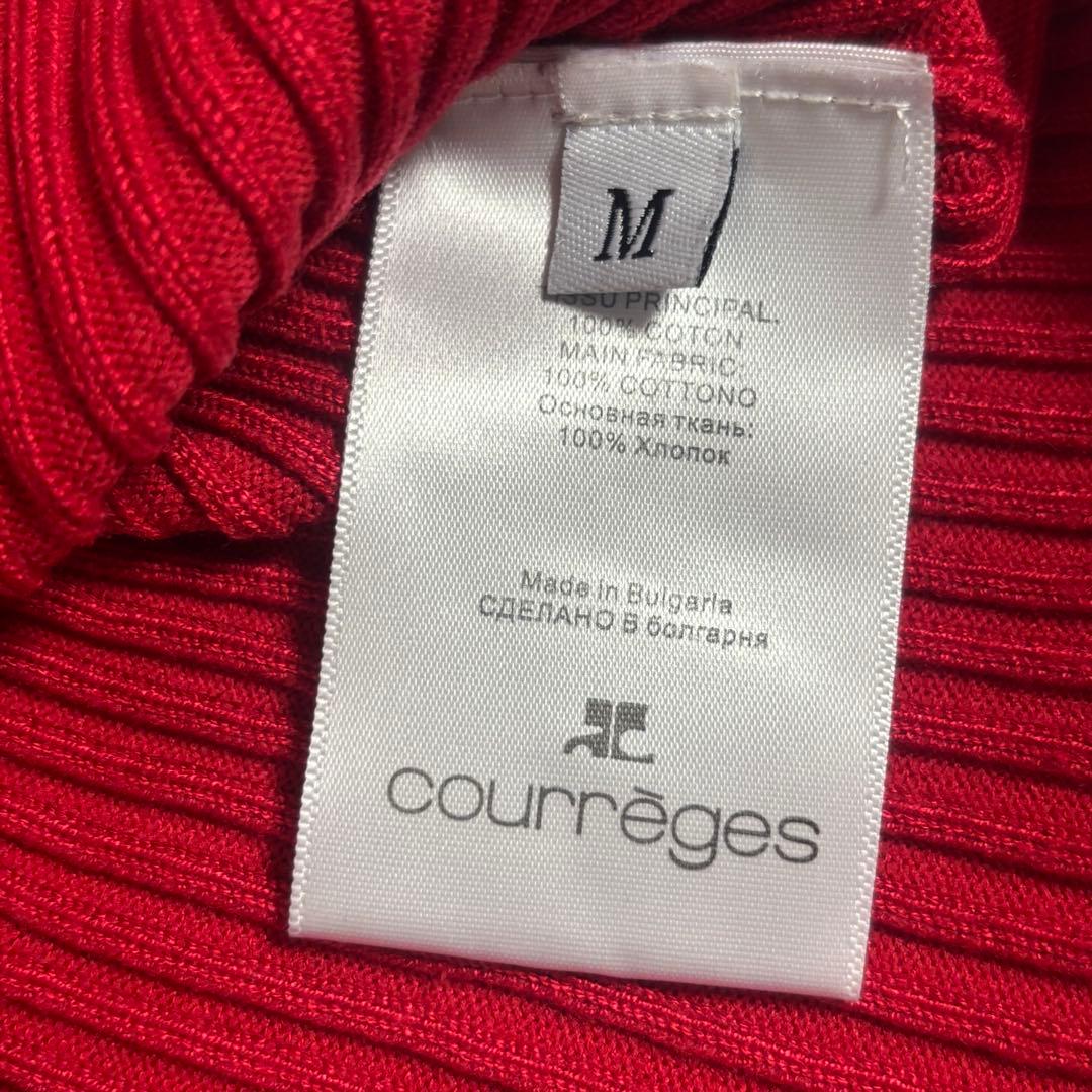 【美品】Courregesクレージュ ロゴ付き半袖リブニット 赤Mブルガリア製