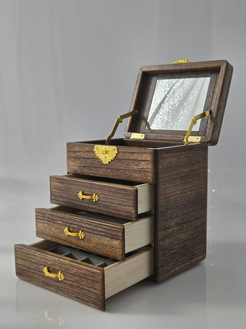 ジュエリーボックス、引き出し3段、ダイソートレイ8枚付き