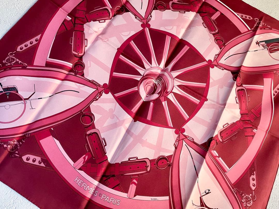 美品 HERMES エルメス カレ90 RYBAL 自由への車輪 スカーフ 馬車