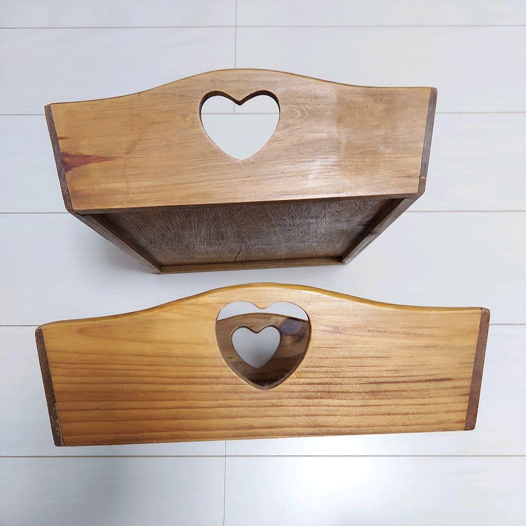 木製　ハート　ウッドプレート　引出し　トレー　２点セット