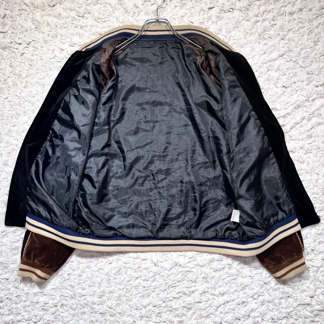 『入手困難』　ヤマコ　スカジャン　ベロア　鷹　和柄　日本地図　刺繍　黒×茶　3L