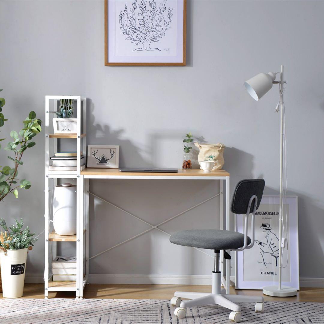 パソコンデスク ラック付き 分体調整可 ワークデスク木製 開封 白