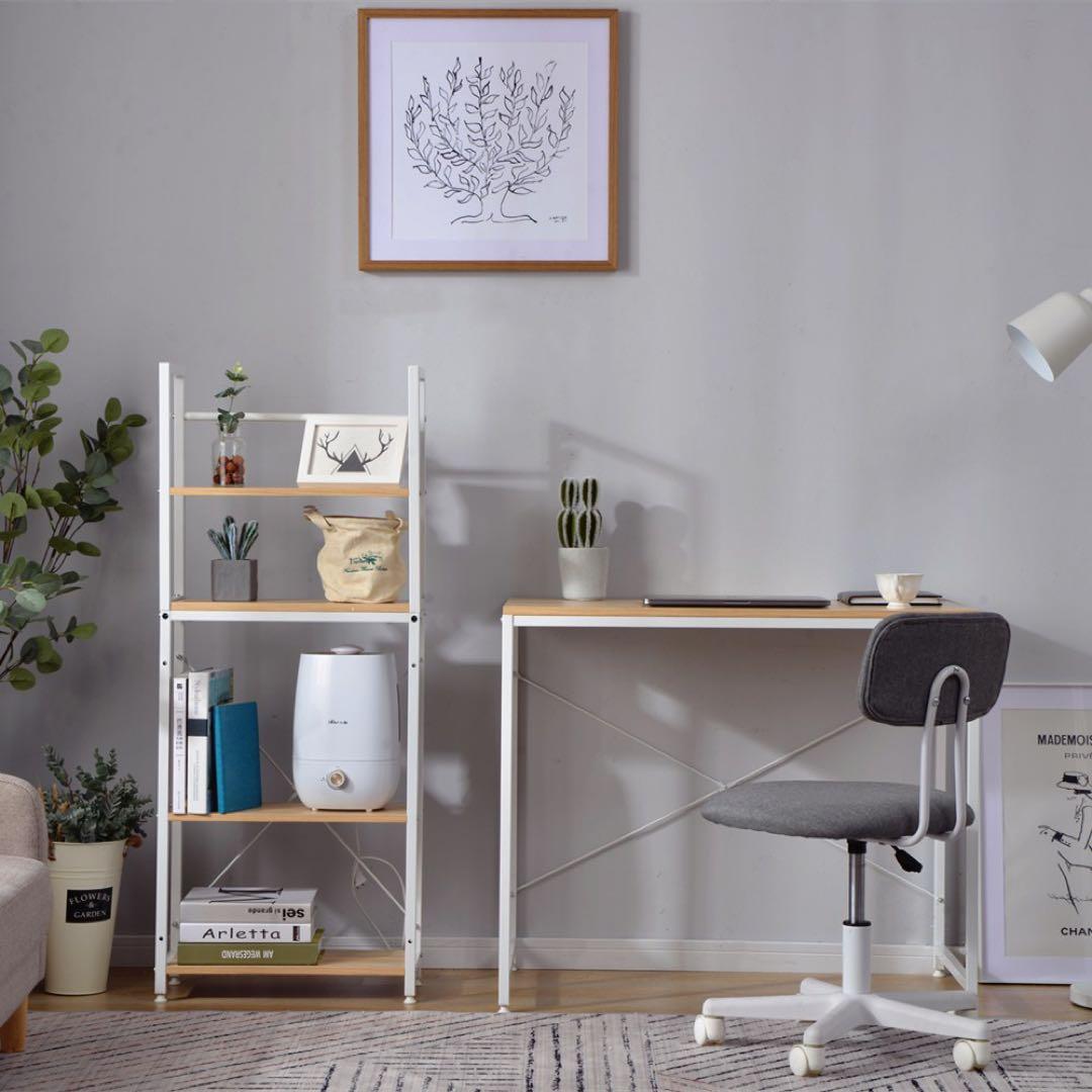 パソコンデスク ラック付き 分体調整可 ワークデスク木製 開封 白