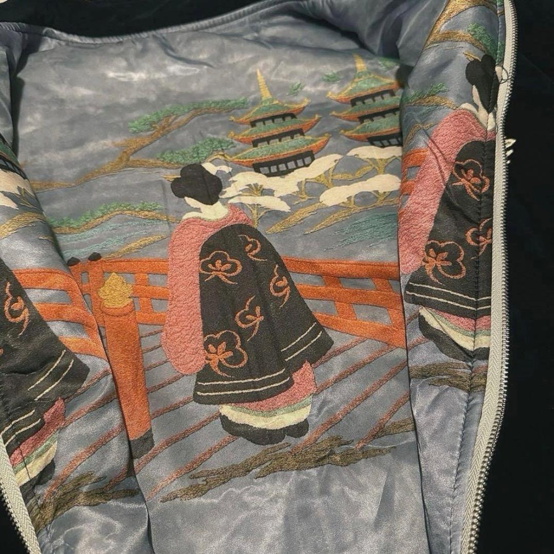 【スカブルゾン】刺繍ドラゴンと鷲の別珍ジャンパー　紺２XL