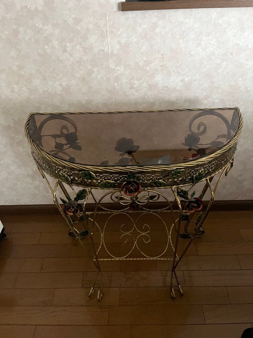 バラガラステーブル、バラアイアンテーブル、花台、フラワーテーブル ローズテーブル