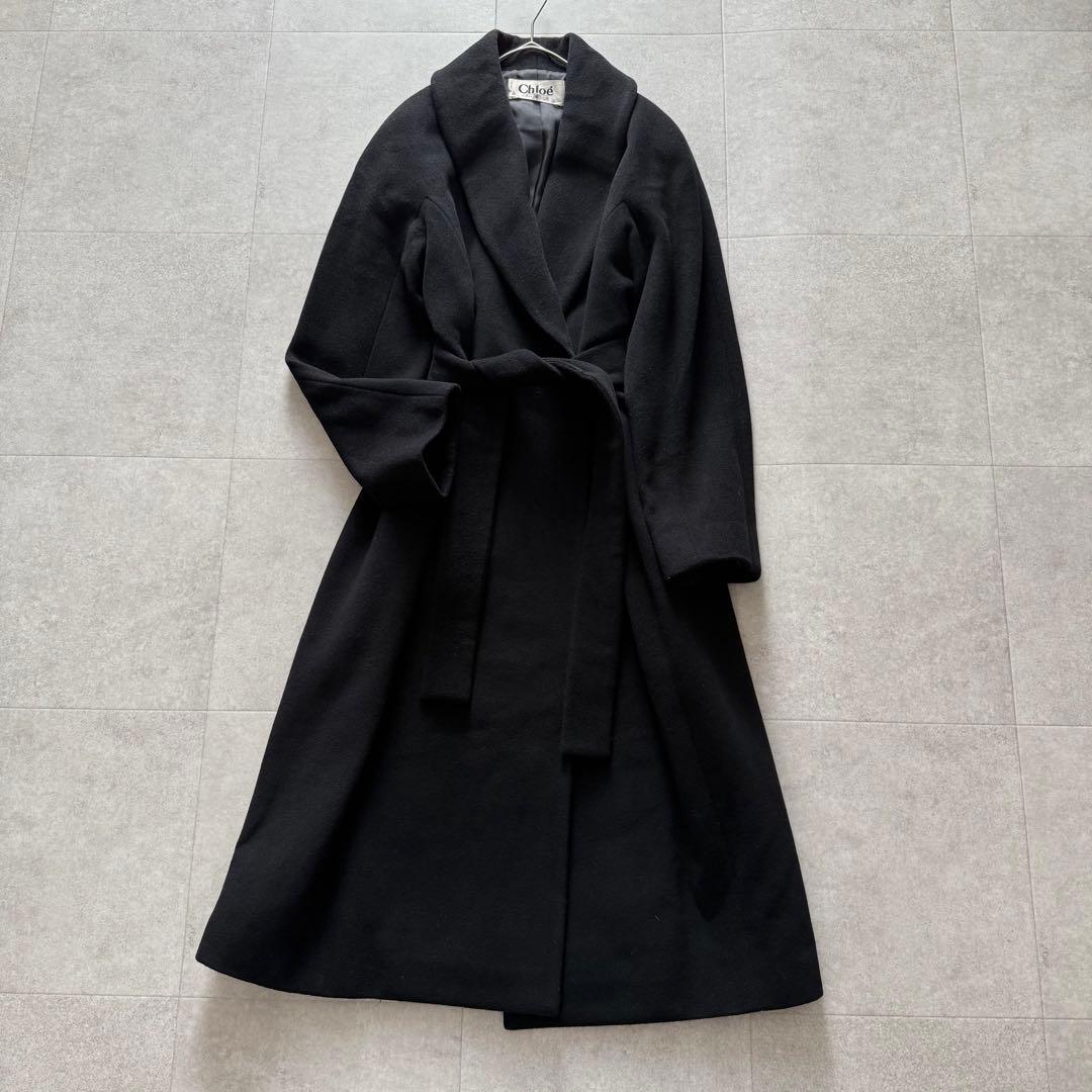 クロエ　ロングコート　ベルト　ウールカシミヤ　黒　42 大きいサイズ