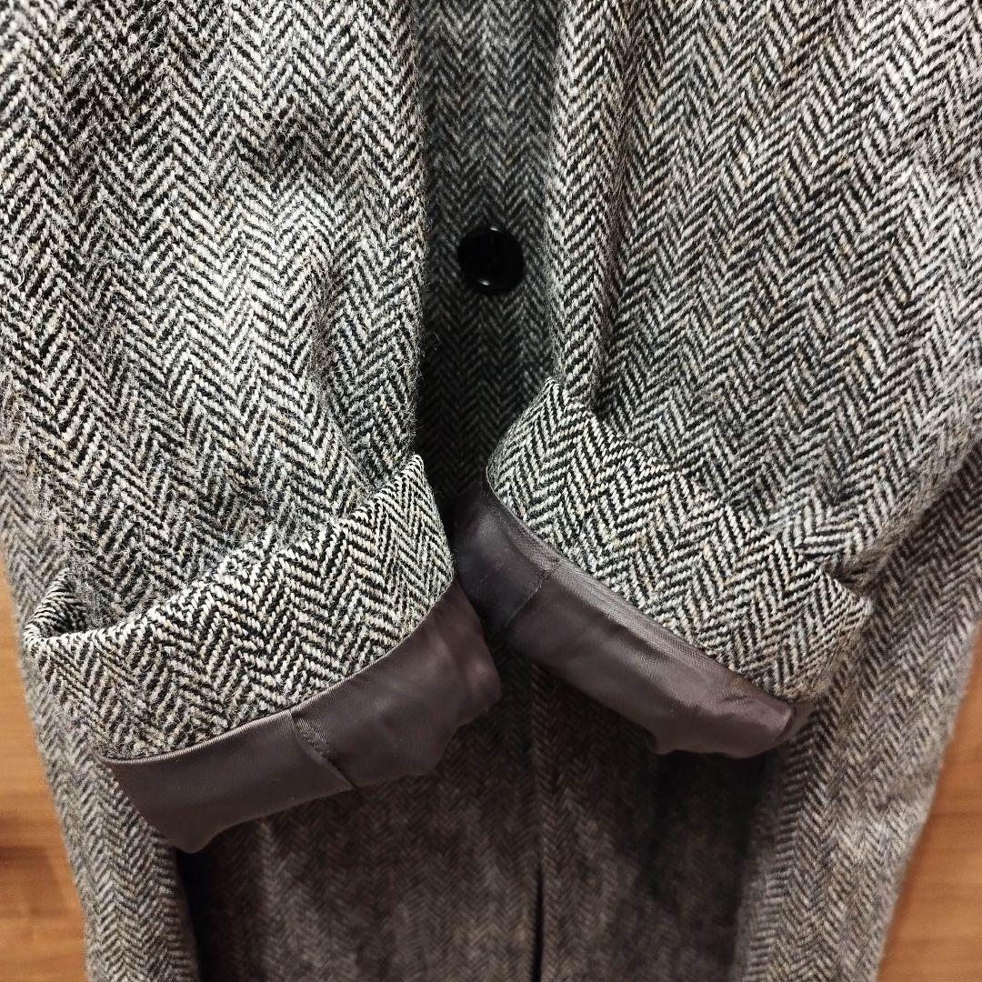 【美品】HARRIS TWEED ヘリンボーン シングル ラグランスリーブコート
