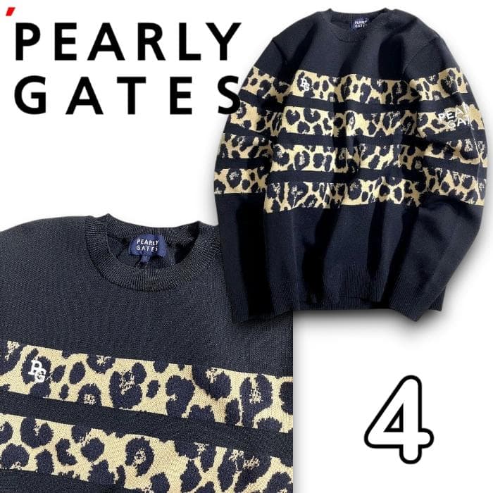 パーリーゲイツ ゴルフ レオパード柄 クルーネック 長袖 ニット ウェア 4