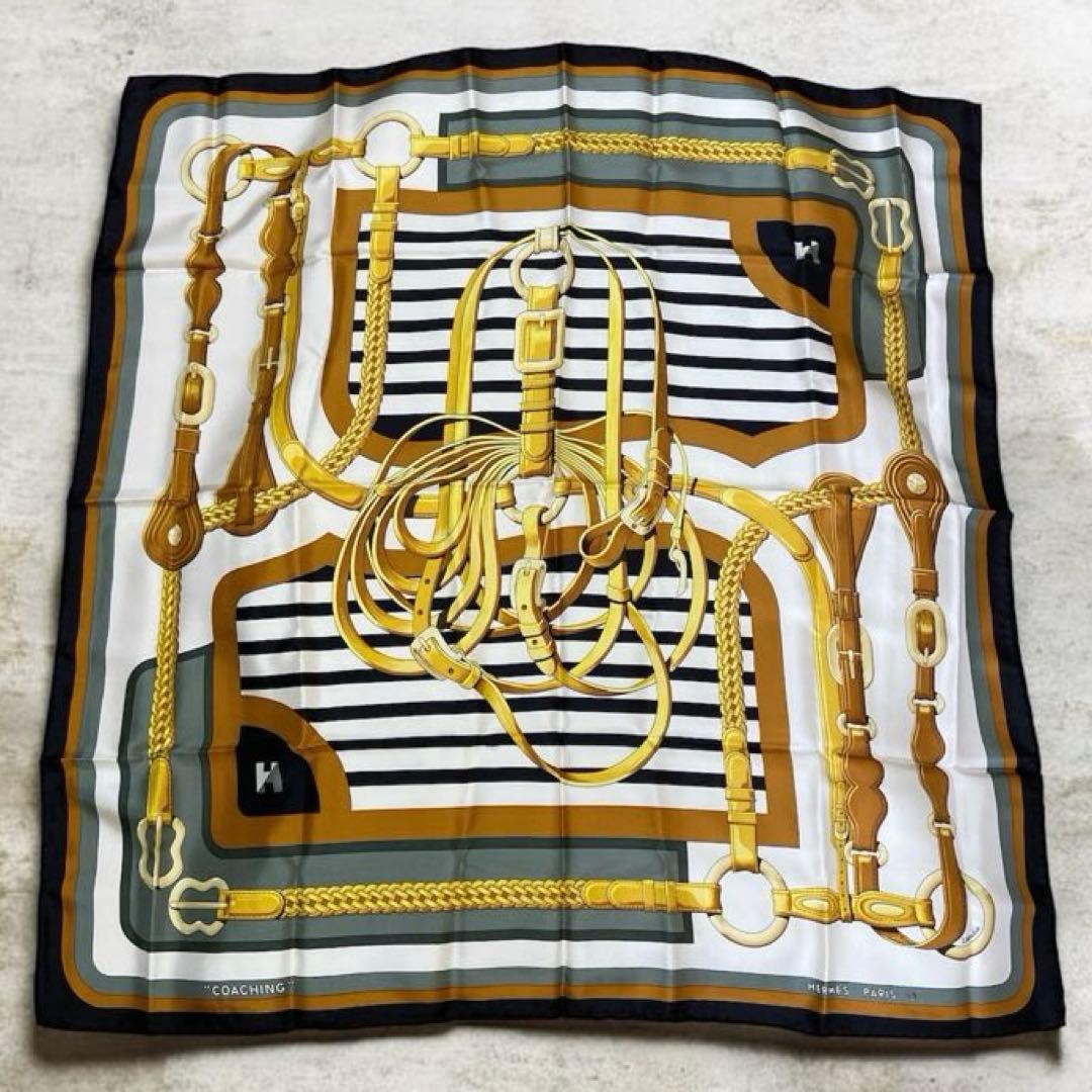 エルメスHERMES 90 カレ　コーチング　スカーフ　シルク　ビンテージ