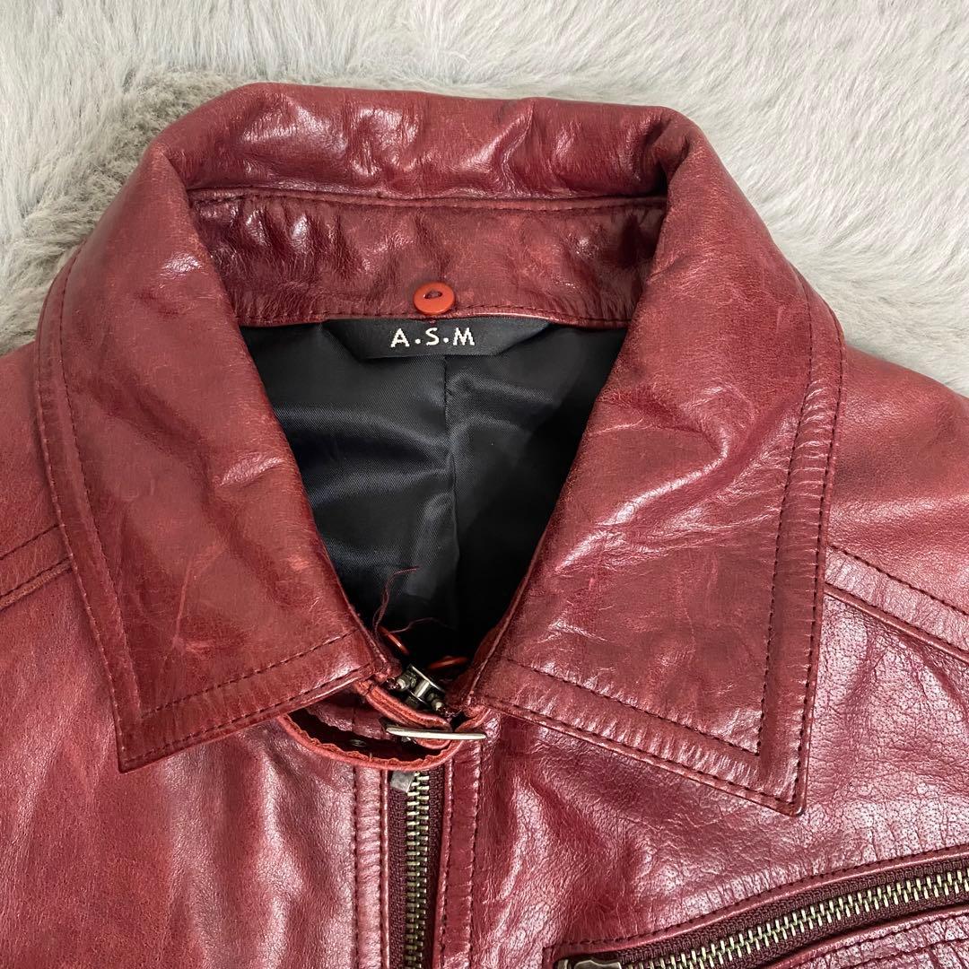 A.S.M レザージャケット 48 水牛革 赤 シングルライダース　Y2K