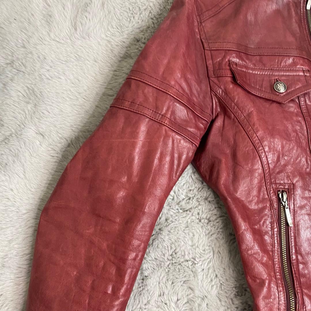 A.S.M レザージャケット 48 水牛革 赤 シングルライダース　Y2K