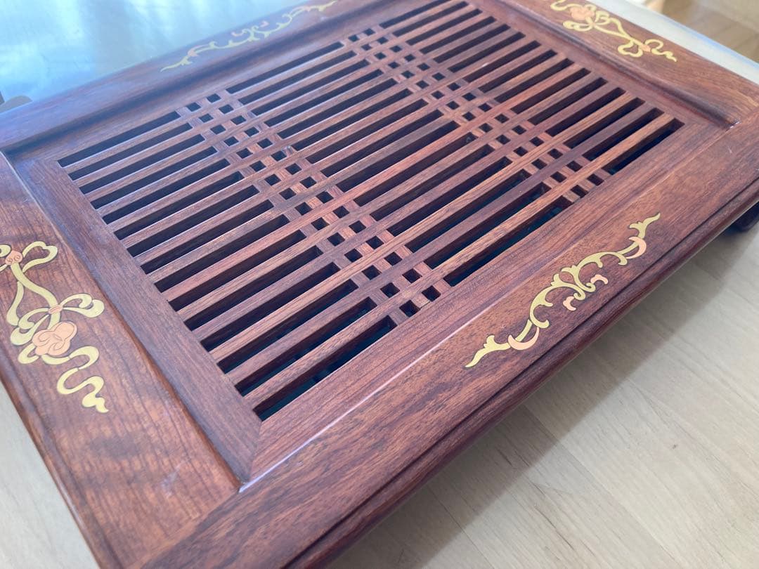 新品未使用★花梨博古茶盤 木製 茶盤★