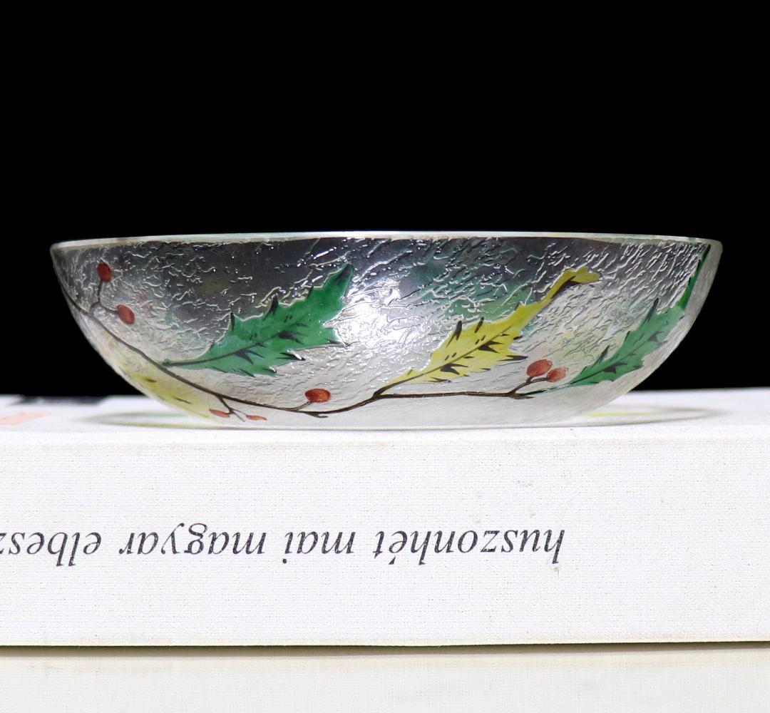 オールド・バカラ 美術館級 多色エナメル×アシッドエッチング 楕円型小皿 トレー