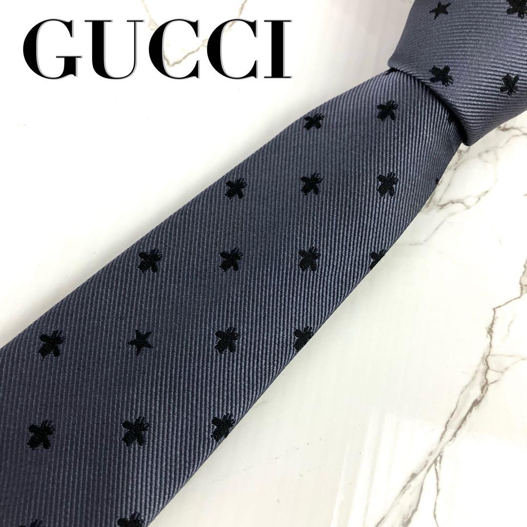 美品　現行モデル　GUCCI グッチ　ネクタイ　蜂　星　ジャガード　グレー